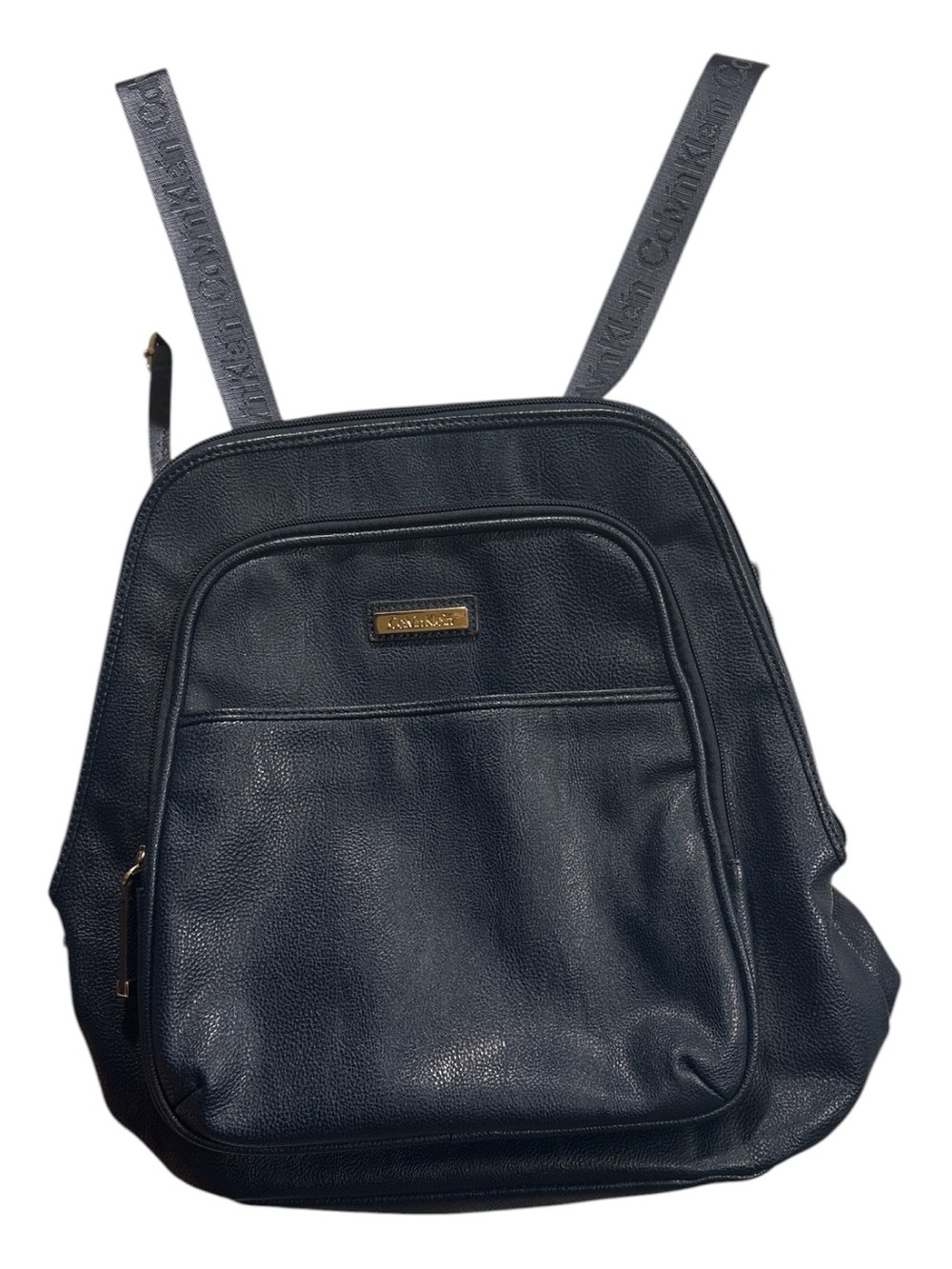 Calvin Klein navy soft pebbled leather backpack w/beige monogram stamped lining